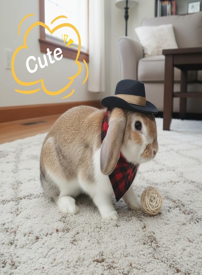 hokable Cowboy Hat and Bandana Scarf Set for Small Pets- Rabbit, Guinea Pig, Cat, DogCostume Accessories -Funny Halloween Pet Clothes for Party, Cosplay, PhotoProps (Black Hat & Red Checkered Scarf) - Image 3